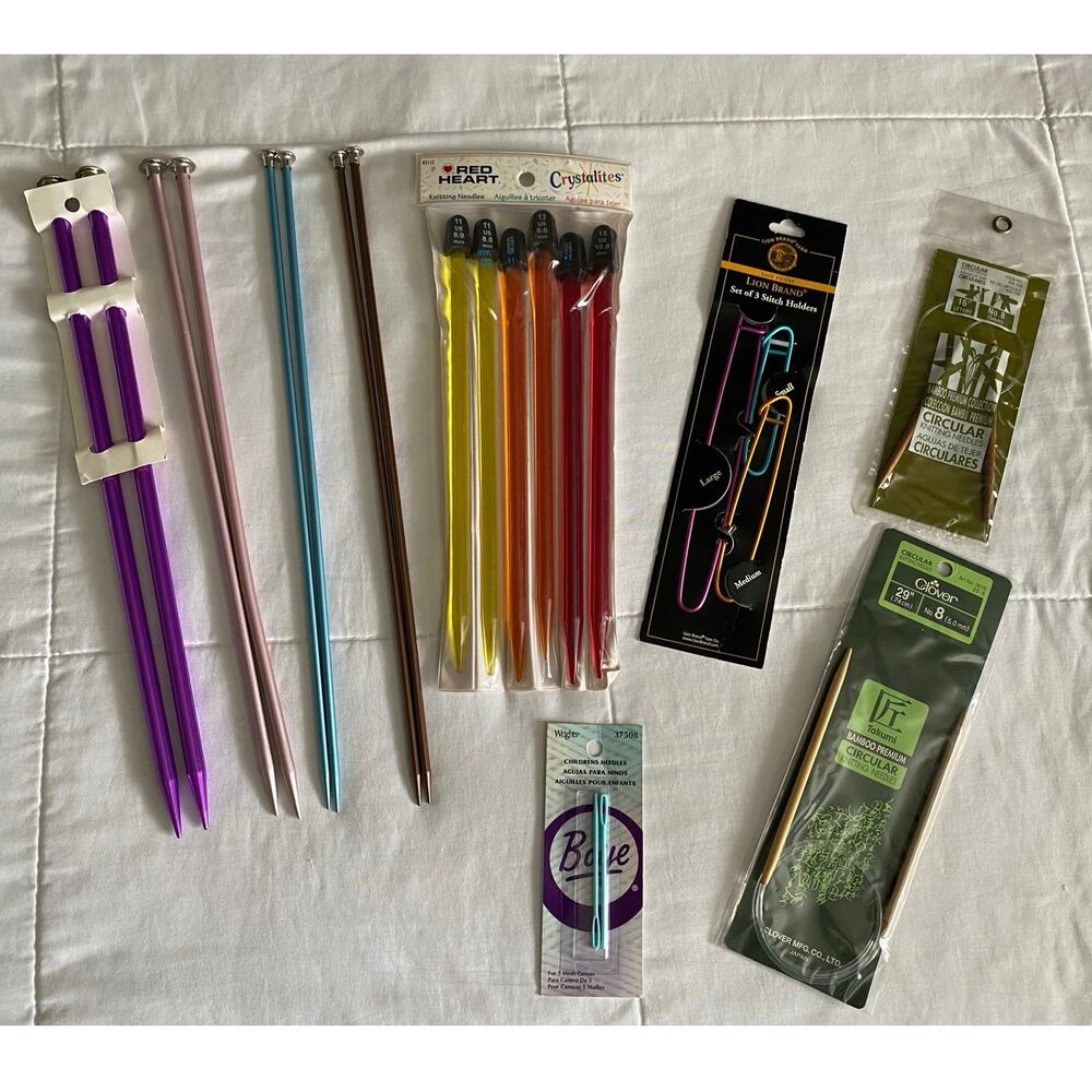 Knitting needles, stitch holders and sewing supplies